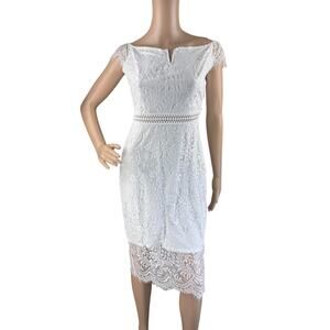 New Alland Well White Lace Boat Split Neck Sleeveless Sheath Dress – Size M